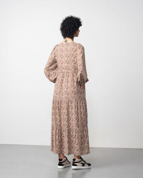 Etiem Vestido Largo Fruncido En Viscosa Estampada