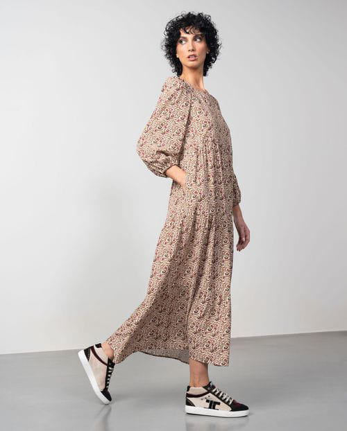 Etiem Vestido Largo Fruncido En Viscosa Estampada