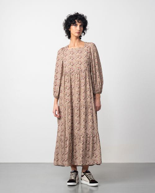 Etiem Vestido largo fruncido en viscosa estampada