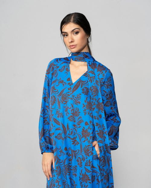 Etiem Vestido Midi Con Fular En Tejido Estampado