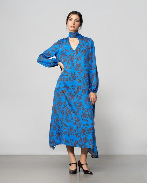Etiem Vestido Midi Con Fular En Tejido Estampado
