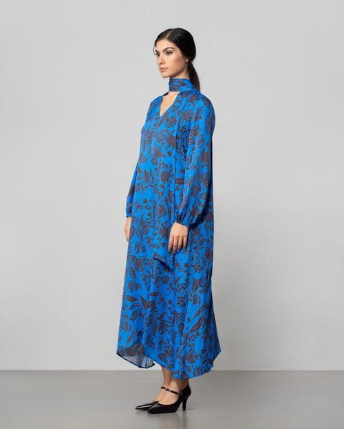 Etiem Vestido Midi Con Fular En Tejido Estampado