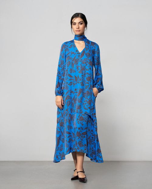 Etiem Vestido midi con fular en tejido estampado