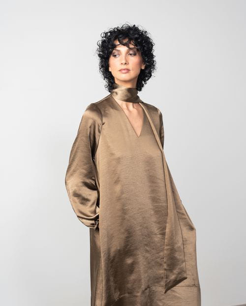 Etiem Vestido Midi Con Fular En Tejido Satinado