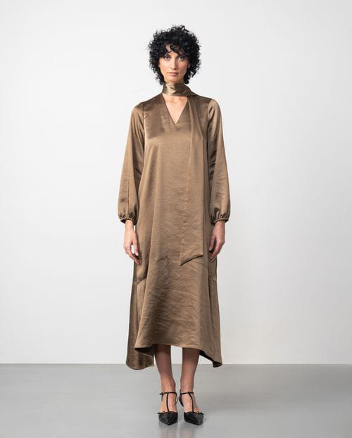 Etiem Vestido Midi Con Fular En Tejido Satinado