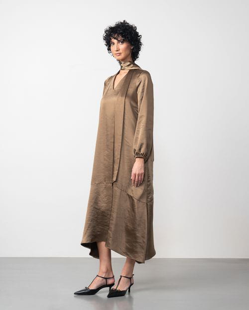 Etiem Vestido Midi Con Fular En Tejido Satinado