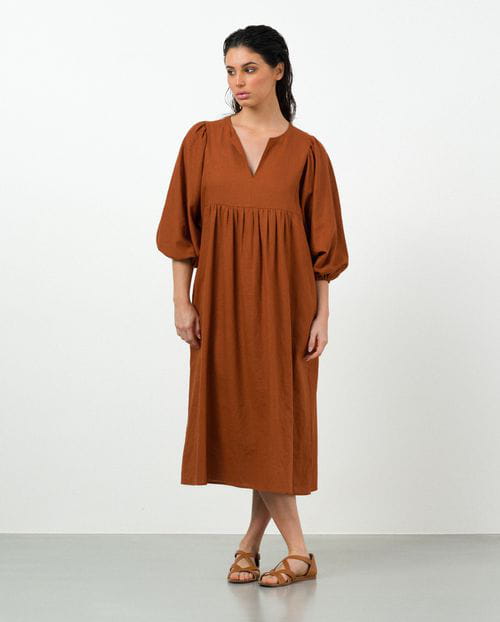 Etiem Vestido midi de vuelo con manga abullonada