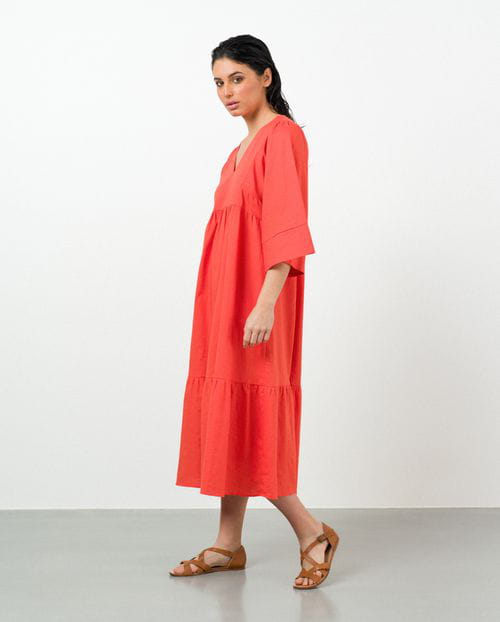 Etiem Vestido Midi De Vuelo En Lino-viscosa