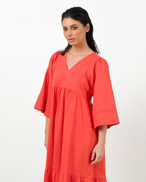 Etiem Vestido Midi De Vuelo En Lino-viscosa