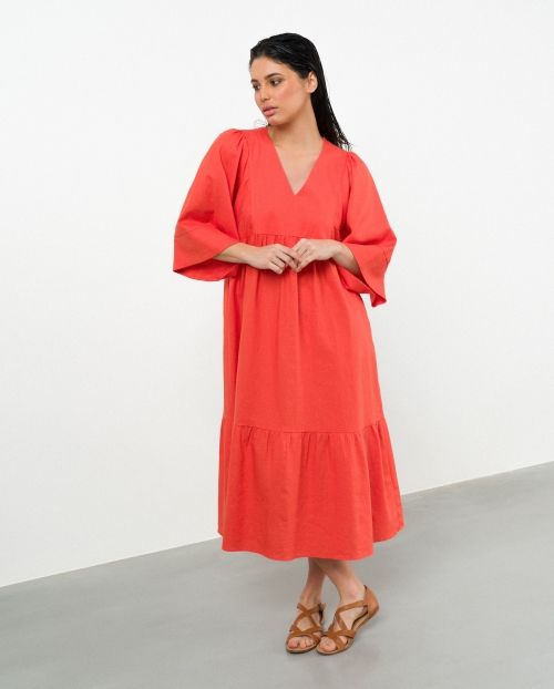 Etiem Vestido midi de vuelo en lino-viscosa