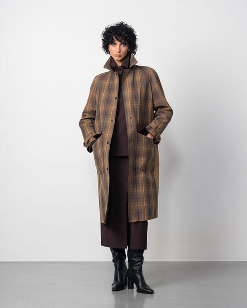 Etiem Gabardina Combinada De Cuadros Con Acabado Encerado Y Sarga Lisa Repelente Al Agua