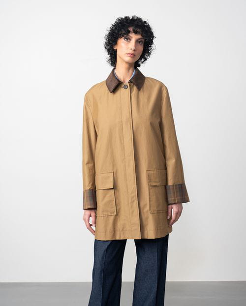 Etiem Gabardina Corta Repelente Al Agua Con Contrastes De Cuadros Y Pana