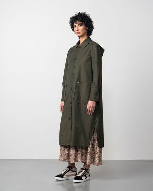 Etiem Gabardina larga con capucha desmontable en sarga de algodón repelente al agua