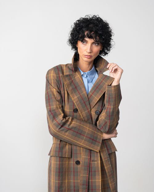 Etiem Gabardina Larga Tipo Trench En Cuadros De Algodón Con Acabado Encerado