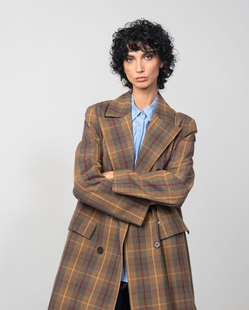 Etiem Gabardina Larga Tipo Trench En Cuadros De Algodón Con Acabado Encerado