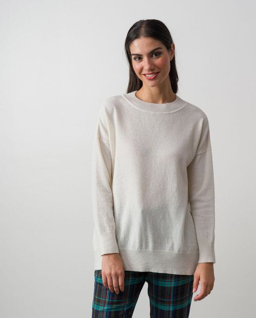 Etiem Jersey Amplio De Lana Con Manga Caída Y Cuello Caja