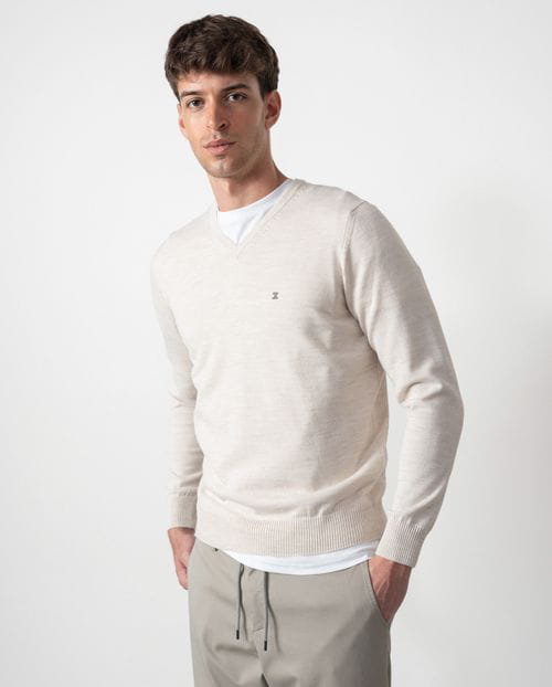 Etiem Jersey de cuello pico en punto tricot liso y costuras menguadas