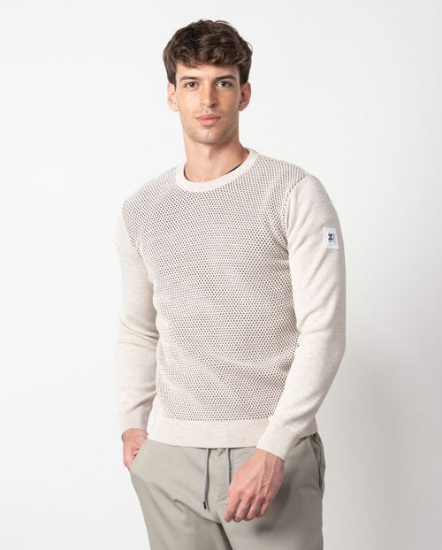 Etiem Jersey de cuello redondo combinado liso-estructura bicolor en lana mezcla