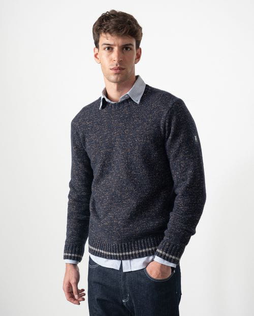 Etiem Jersey de cuello redondo en punto rústico de lana-algodón