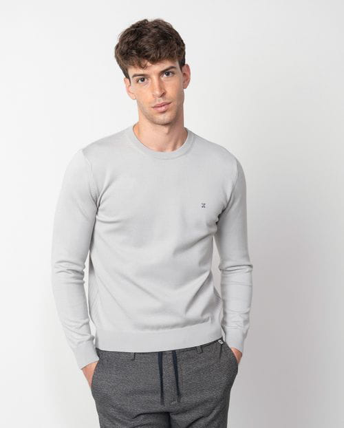 Etiem Jersey de cuello redondo en punto tricotado liso y manga larga