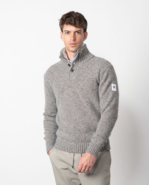 Etiem Jersey De Punto Rústico Con Cuello Alto Y Cierre De Botones