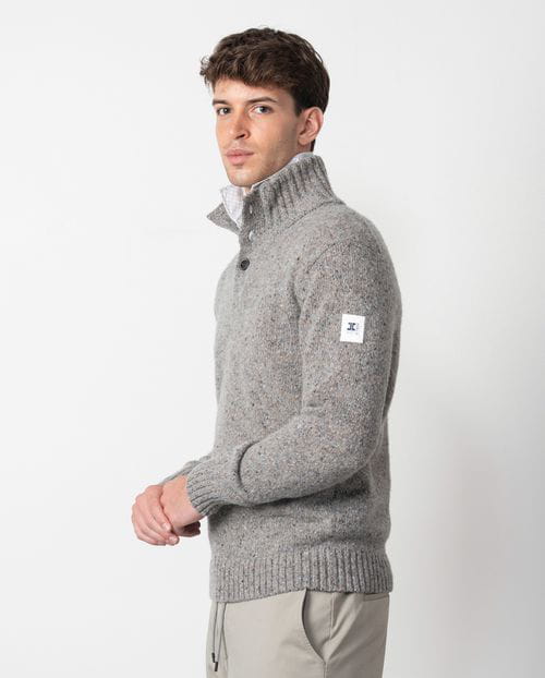 Etiem Jersey De Punto Rústico Con Cuello Alto Y Cierre De Botones