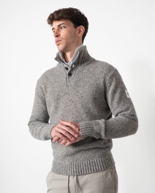 Etiem Jersey de punto rústico con cuello alto y cierre de botones