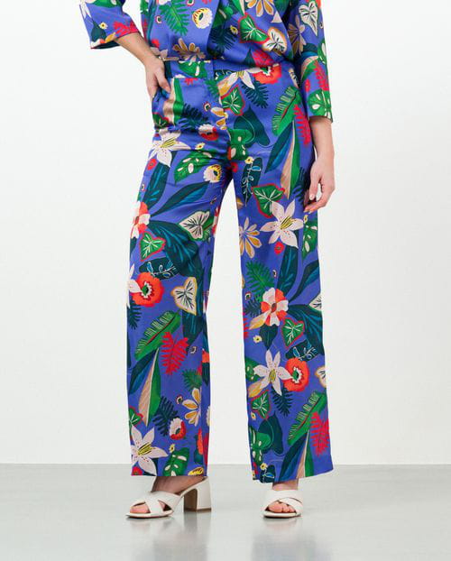 Etiem Pantalón Ancho De Cintura Elástica En Estampado Satinado