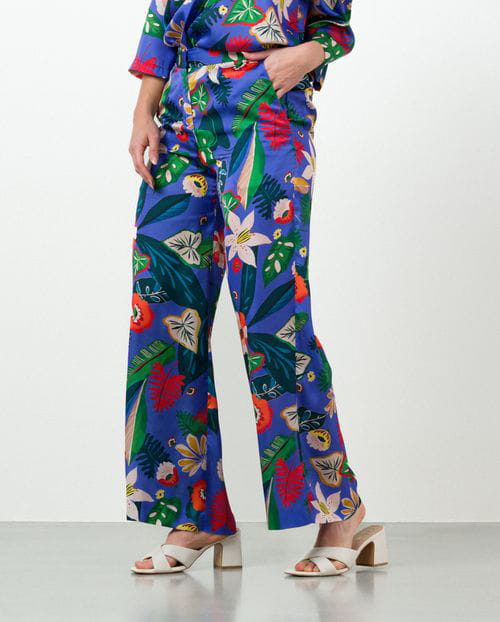 Etiem Pantalón Ancho De Cintura Elástica En Estampado Satinado