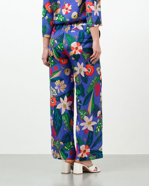 Etiem Pantalón Ancho De Cintura Elástica En Estampado Satinado