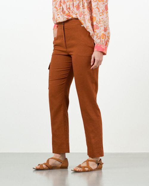 Etiem Pantalón Estilo Cargo De Lino-viscosa Con Bolsillo De Parche Contrastado