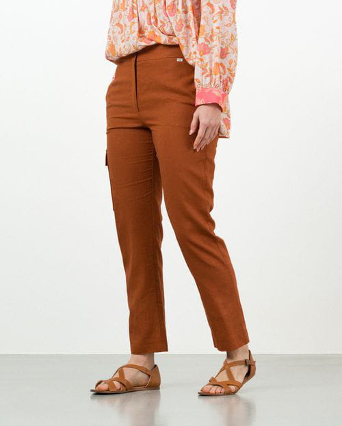 Etiem Pantalón Estilo Cargo De Lino-viscosa Con Bolsillo De Parche Contrastado