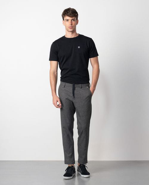 Etiem Pantalón sport de cordón y goma en la cintura realizado en patita de gallo elástica