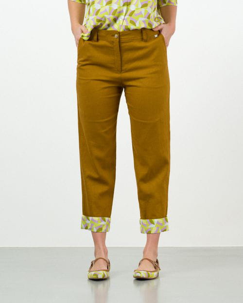 Etiem Pantalón Tobillero De Lino Con Contraste En El Bajo