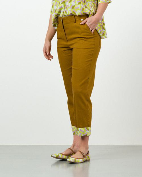 Etiem Pantalón Tobillero De Lino Con Contraste En El Bajo