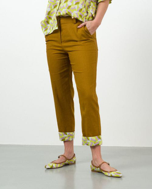 Etiem Pantalón Tobillero De Lino Con Contraste En El Bajo