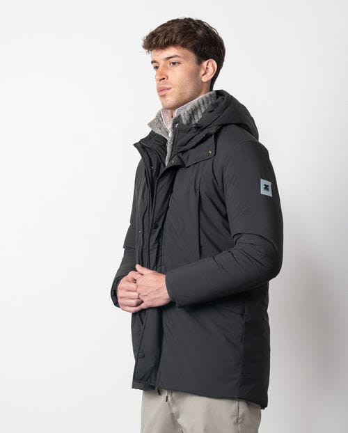 Etiem Parka De Capucha Desmontable En Tejido Técnico Elástico Water Repellent