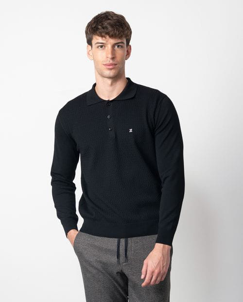 Etiem Polo camisero de botones en punto tricot combinado en liso con estructura