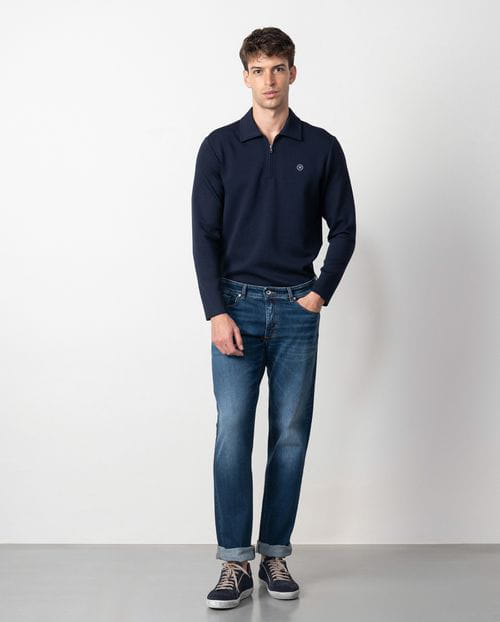 Etiem Tejano azul elástico slim fit con lavado zonas