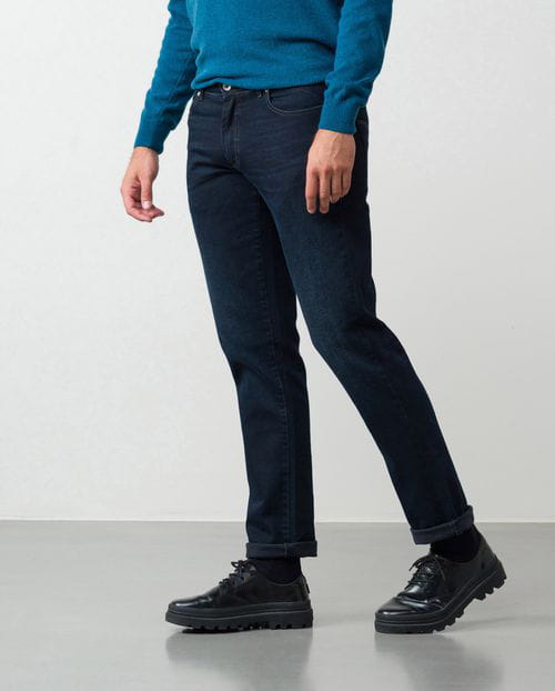 Etiem Tejano Azul-negro Elástico Slim Fit Con Lavado Zonas Y Bigotes