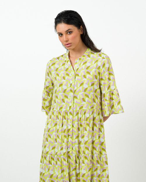 Etiem Vestido Midi Estampado Con Vuelo En Paneles Y Botones