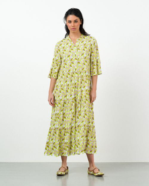 Etiem Vestido Midi Estampado Con Vuelo En Paneles Y Botones