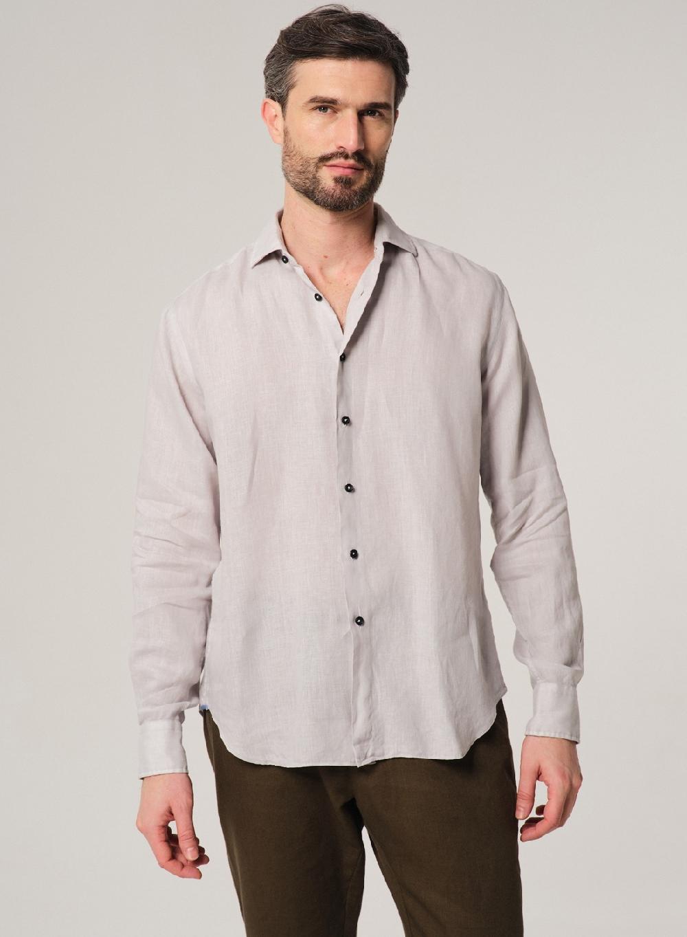 Etiqueta negra Camisa Lino Garment DYE Made in Italy