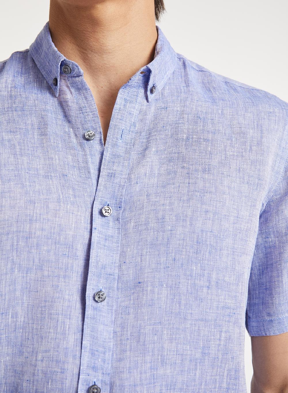 Etiqueta Negra Camisa Manga Corta Lino Lavado Button Down