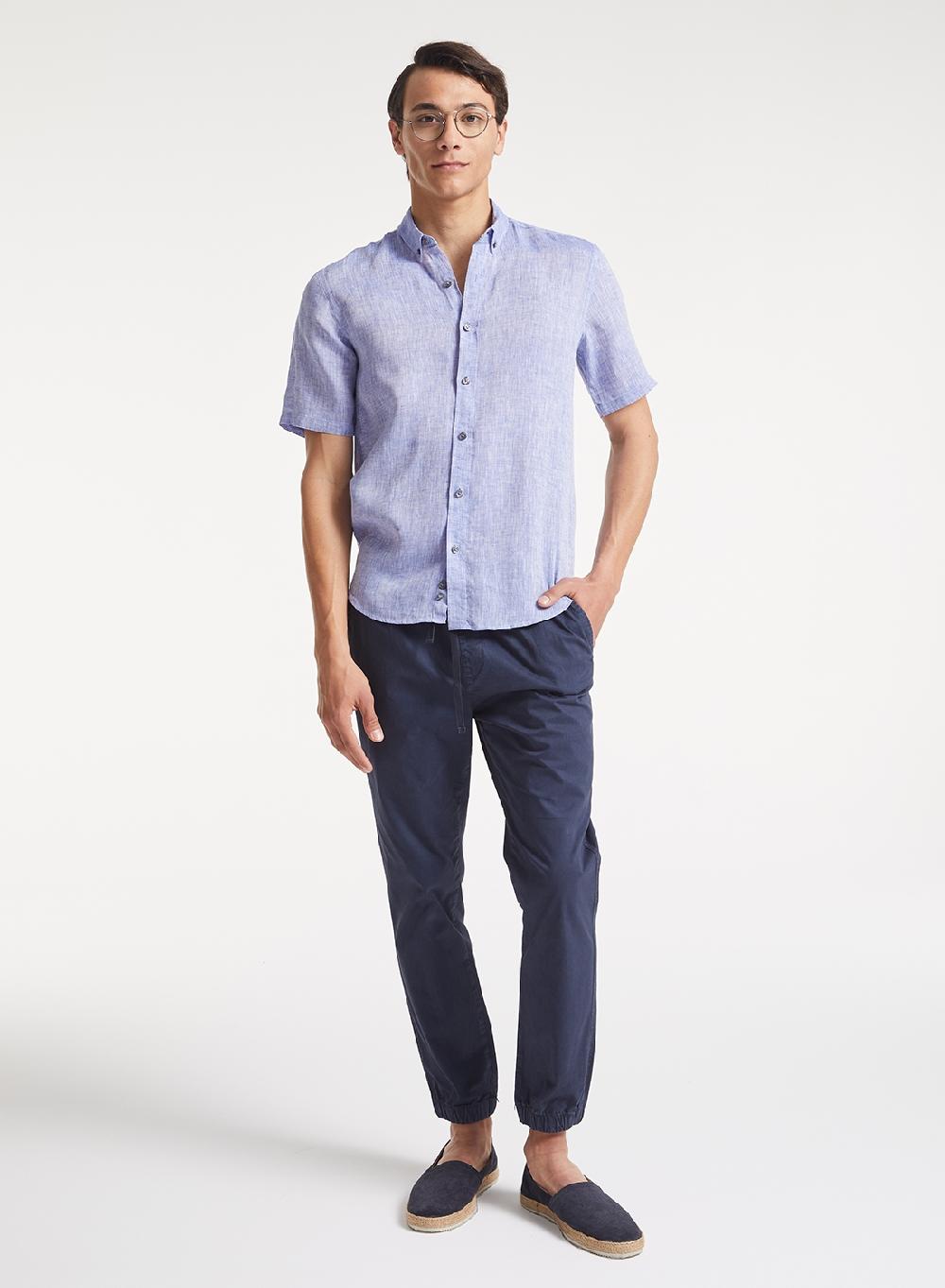 Etiqueta negra Camisa manga corta lino lavado button down