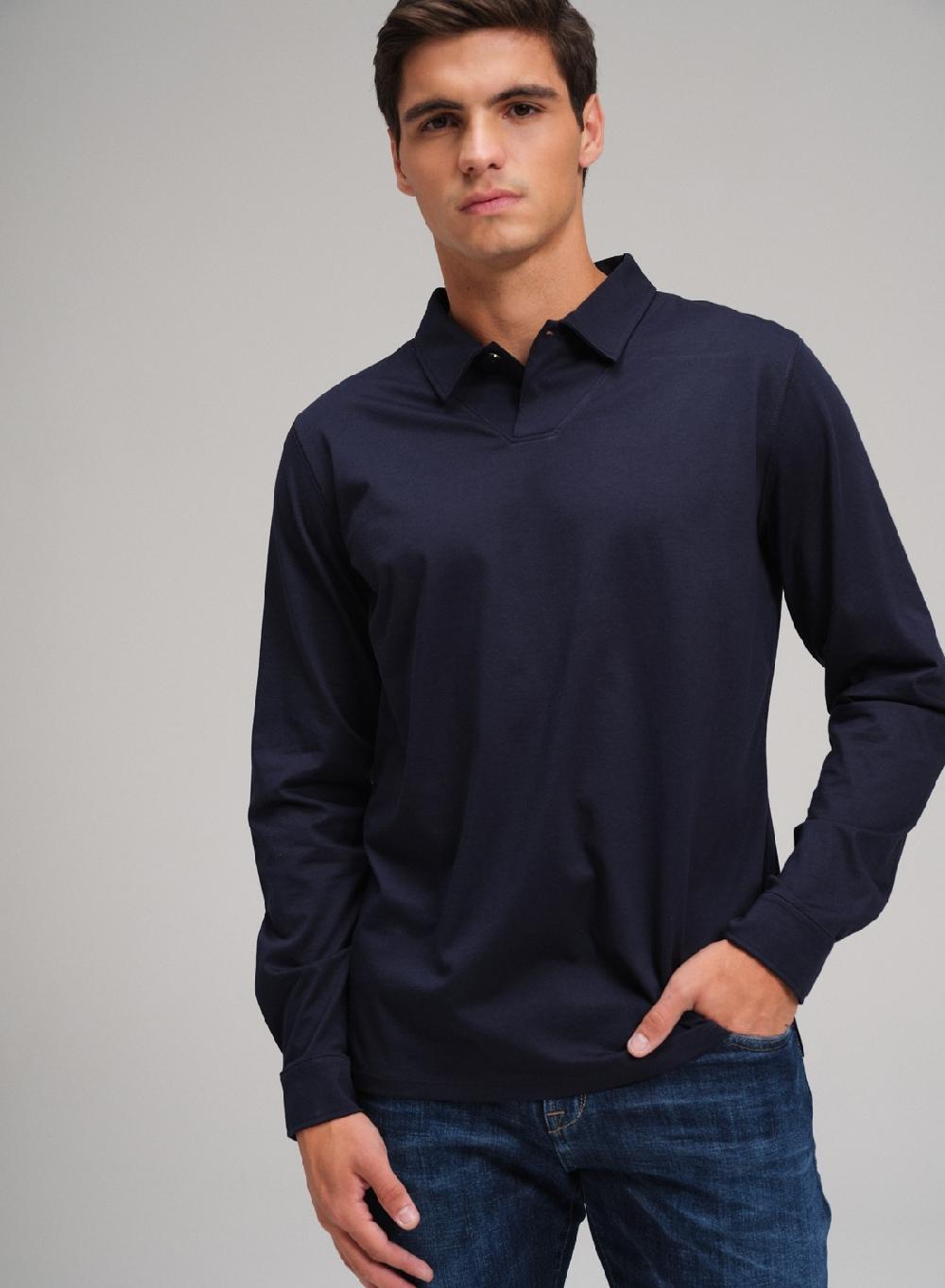 Etiqueta negra Chomba boton cartera V manga larga luxury