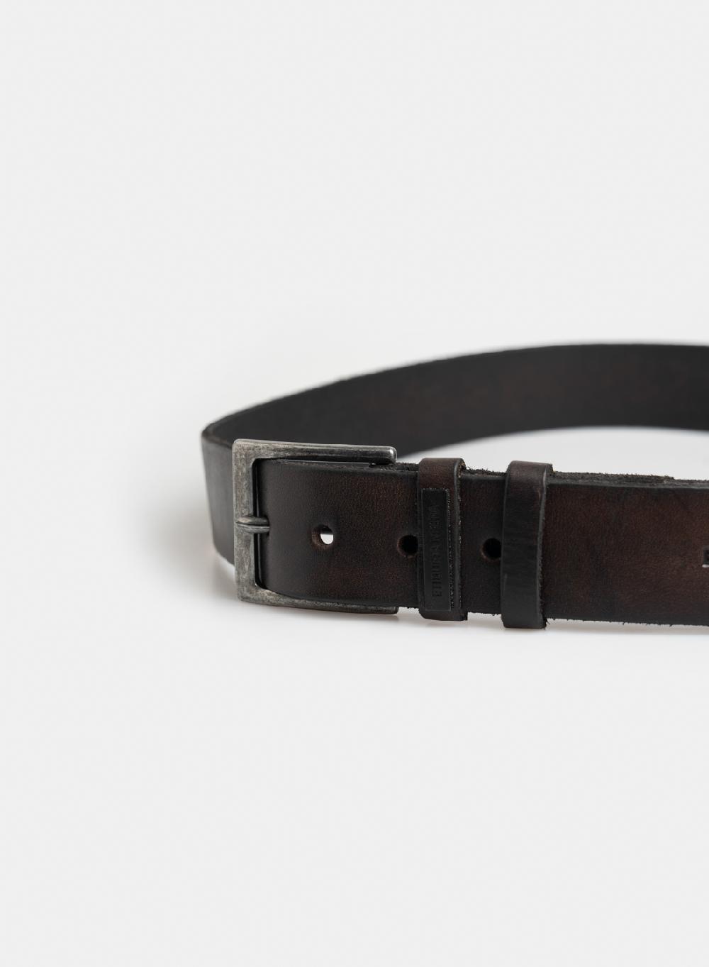 Etiqueta Negra Cinturon Vintage Pasador Doble Con Pespunte