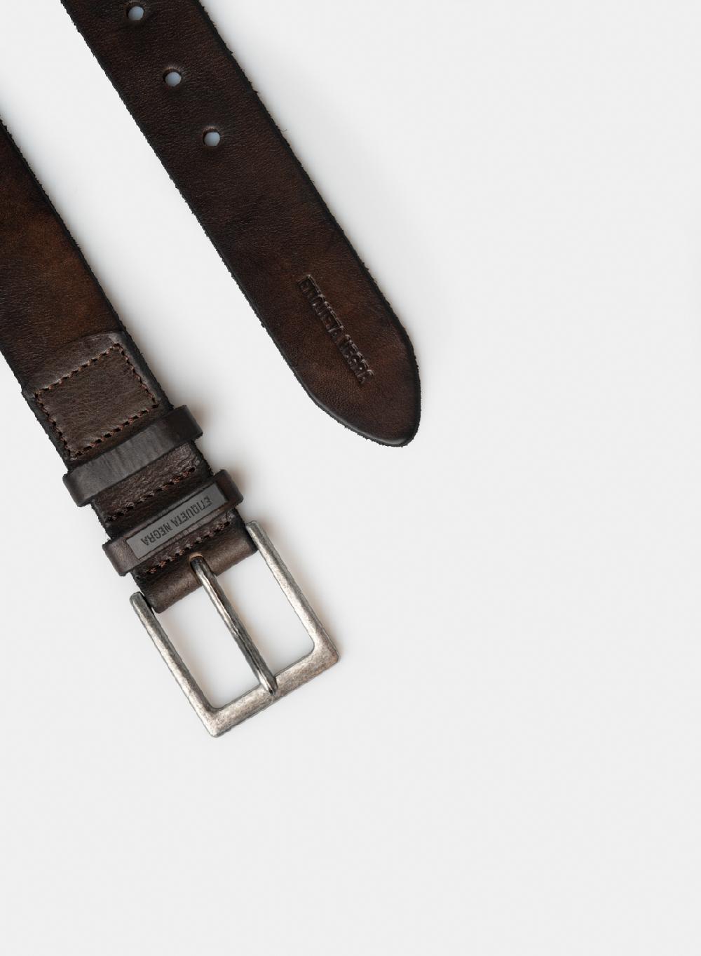 Etiqueta negra Cinturon vintage pasador doble con pespunte