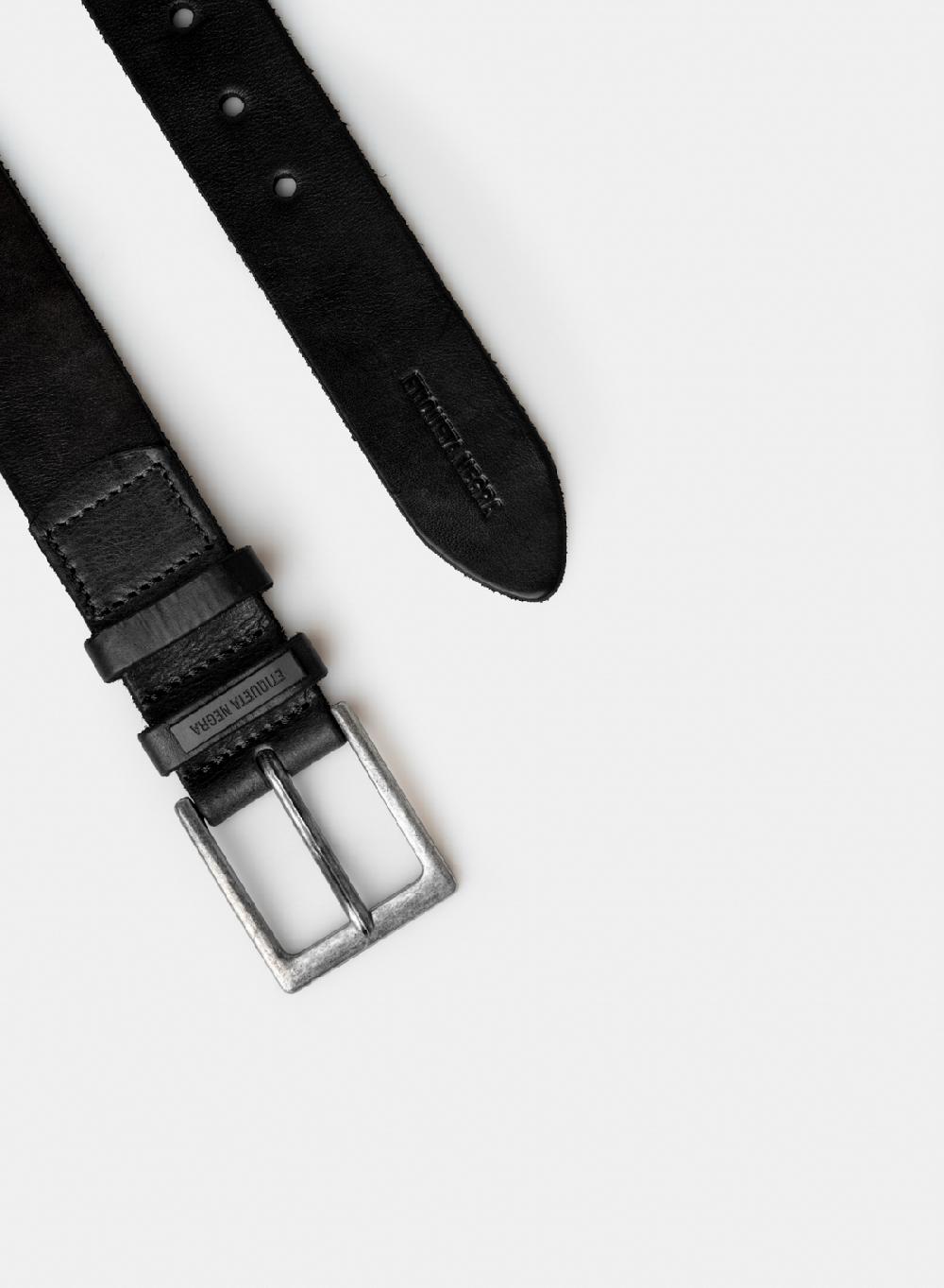 Etiqueta negra Cinturon vintage pasador doble con pespunte