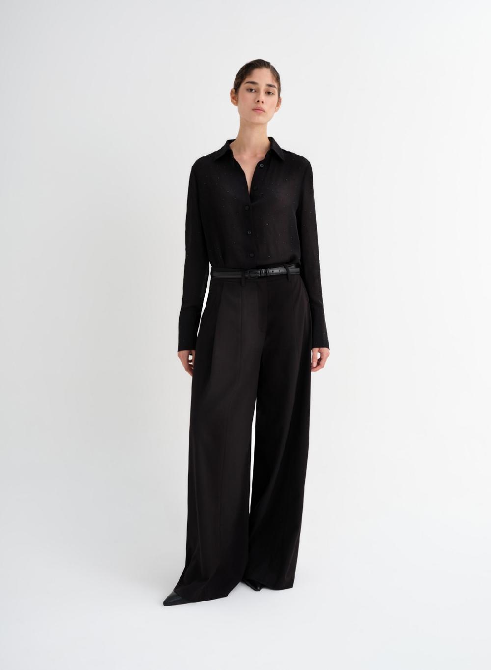 Etiqueta Negra Camisa Gasa Brillos Seda